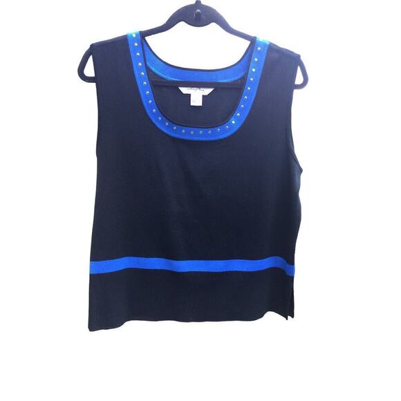 Ming wang womens sleeveless tank black blue large L sequin colorblock knit top - Picture 1 of 9